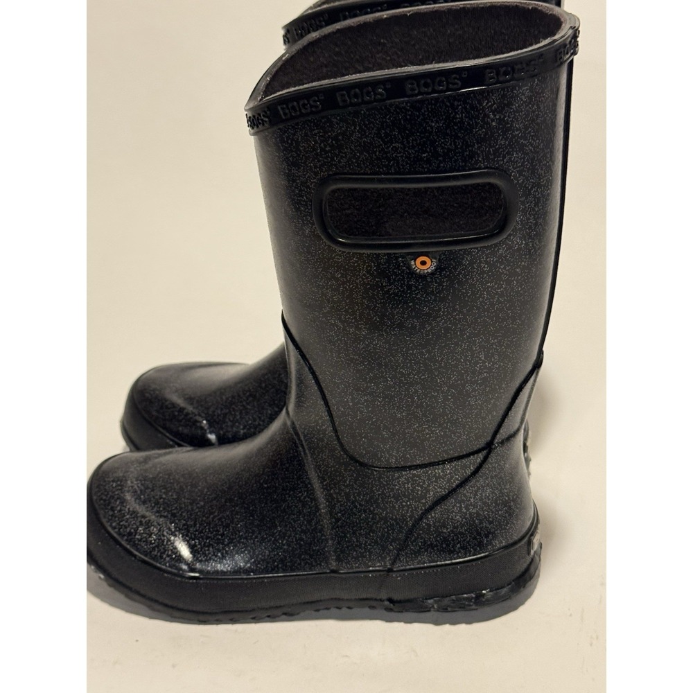 Bogs Girls Size 2 Black Glitter Boot Waterproof Rain Shoes Pull On